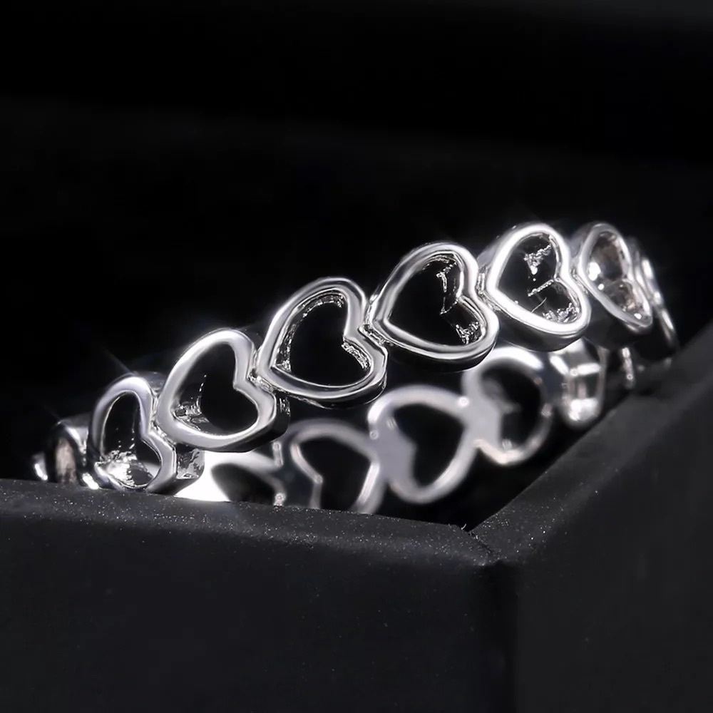 New 925 Silver Beautiful Hearts Simple Lovely Ring - Picture 4 of 6